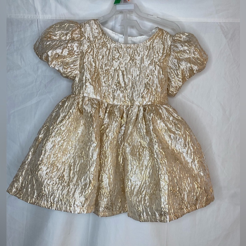 Toddler Girls Gold Solid Puff Sleeve Party Dress size 4Y